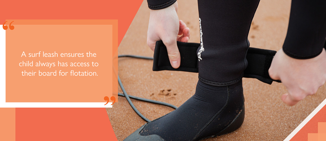 Close-up of a surf leash being fastened around an ankle.