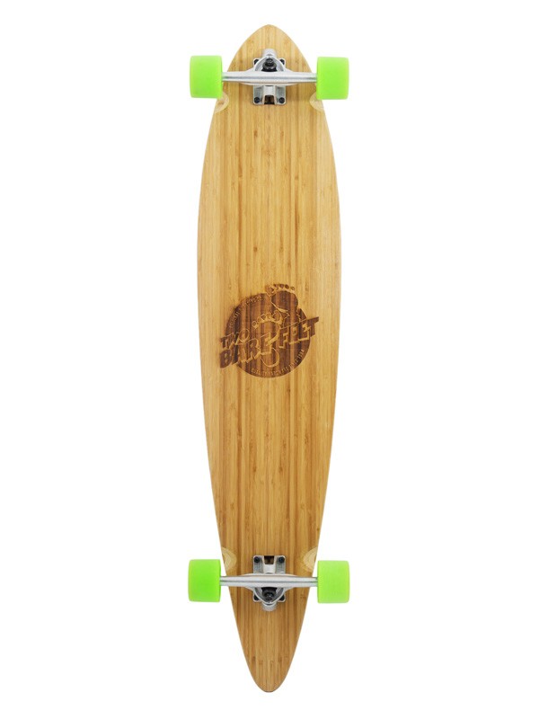 Two Bare Feet "The Chuck" 44in Bamboo Series Longboard Skateboard Complete (Green Wheels)