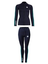 Two Bare Feet Womens Silicone Print Series 2.5mm Wetsuit Jacket & Pants Set (Black/Mint)