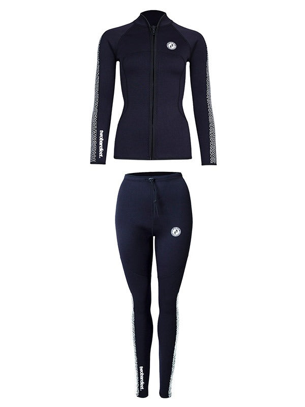 Two Bare Feet Womens Silicone Print Series 2.5mm Wetsuit Jacket & Pants Set (Black/White)