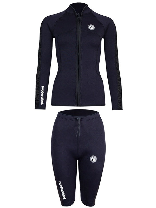 Two Bare Feet Womens Silicone Print Series 2.5mm Wetsuit Jacket & Shorts Set (Black)