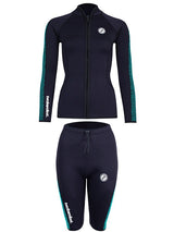 Two Bare Feet Womens Silicone Print Series 2.5mm Wetsuit Jacket & Shorts Set (Black/Mint)