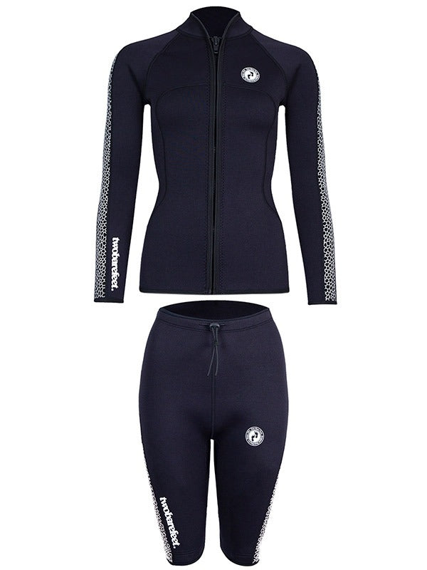 Two Bare Feet Womens Silicone Print Series 2.5mm Wetsuit Jacket & Shorts Set (Black/White)