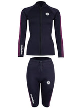 Two Bare Feet Womens Silicone Print Series 2.5mm Wetsuit Jacket & Shorts Set (Black/Raspberry)