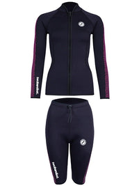Two Bare Feet Womens Silicone Print Series 2.5mm Wetsuit Jacket & Shorts Set (Black/Raspberry)