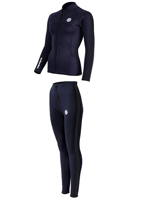 Two Bare Feet Womens Silicone Print Series 2.5mm Wetsuit Jacket & Pants Set (Black)