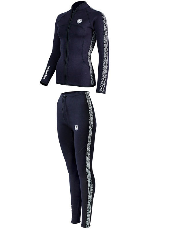 Two Bare Feet Womens Silicone Print Series 2.5mm Wetsuit Jacket & Pants Set (Black/White)