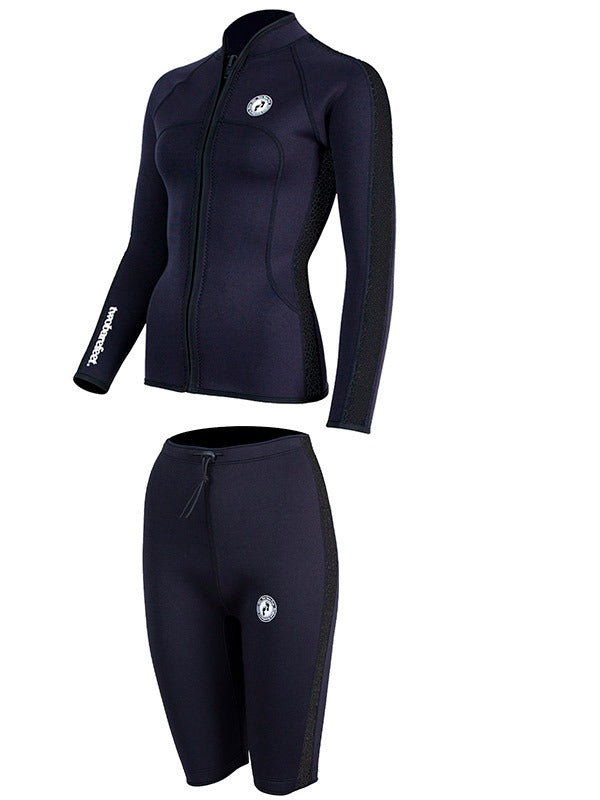 Two Bare Feet Womens Silicone Print Series 2.5mm Wetsuit Jacket & Shorts Set (Black)