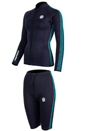 Two Bare Feet Womens Silicone Print Series 2.5mm Wetsuit Jacket & Shorts Set (Black/Mint)