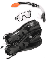 Two Bare Feet Adult Silicone Mask, Dry Top Snorkel & F70 Fins 3 Piece Set 1 (Black)