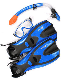 Two Bare Feet Adult Silicone Mask, Dry Top Snorkel & F70 Fins 3 Piece Set 1 (Blue)