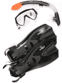 Two Bare Feet Adult Silicone Mask, Dry Top Snorkel & F70 Fins 3 Piece Set 2 (Black)