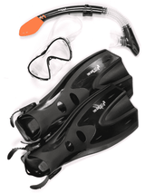 Two Bare Feet Adult Silicone Mask, Dry Top Snorkel & F70 Fins 3 Piece Set 3 (Black)