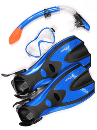 Two Bare Feet Adult Silicone Mask, Dry Top Snorkel & F70 Fins 3 Piece Set 3 (Blue)