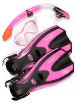 Two Bare Feet Adult Silicone Mask, Dry Top Snorkel & F70 Fins 3 Piece Set 3 (Pink)