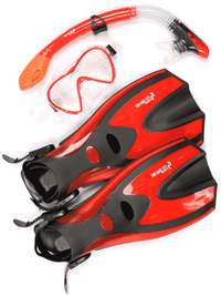 Two Bare Feet Adult Silicone Mask, Dry Top Snorkel & F70 Fins 3 Piece Set 3 (Red)