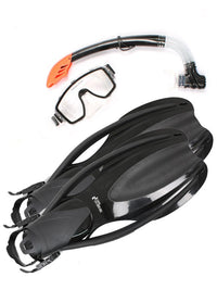 Two Bare Feet Adult Silicone Mask, Snorkel & F75 Fins 3 Piece Diving Set 1 (Black)