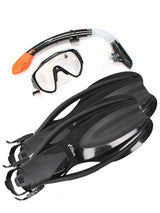 Two Bare Feet Adult Silicone Mask, Dry Top Snorkel & F75 Fins 3 Piece Diving Set 2 (Black)