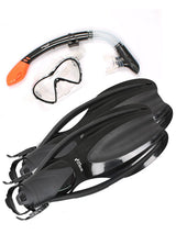 Two Bare Feet Adult Silicone Mask, Dry Top Snorkel & F75 Fins 3 Piece Diving Set 3 (Black)