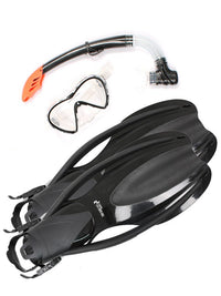 Two Bare Feet Adult Silicone Mask, Snorkel & F75 Fins 3 Piece Diving Set 3 (Black)