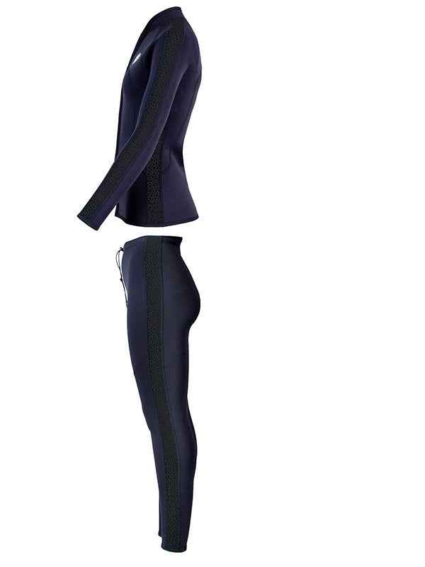 Two Bare Feet Womens Silicone Print Series 2.5mm Wetsuit Jacket & Pants Set (Black)