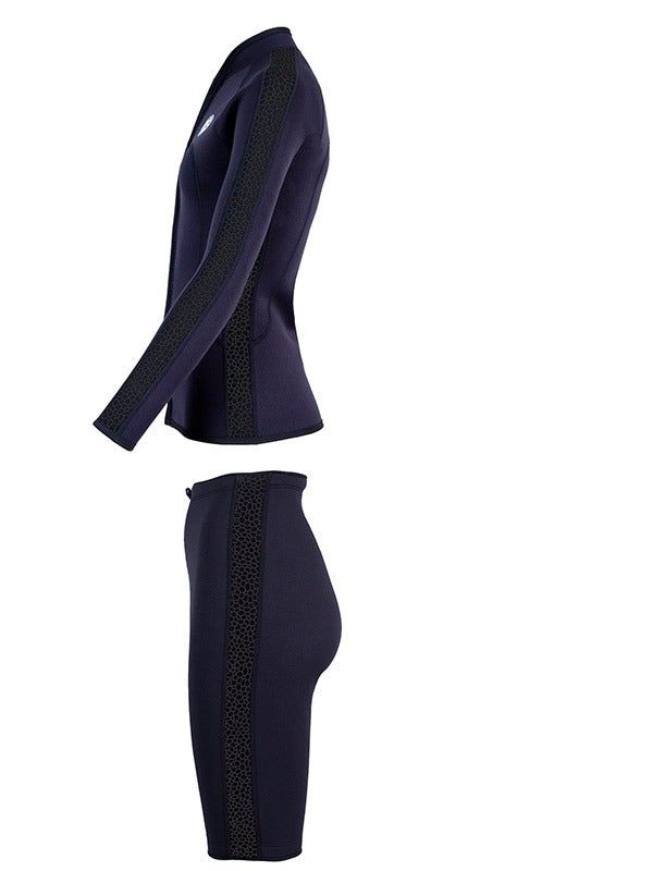 Two Bare Feet Womens Silicone Print Series 2.5mm Wetsuit Jacket & Shorts Set (Black)