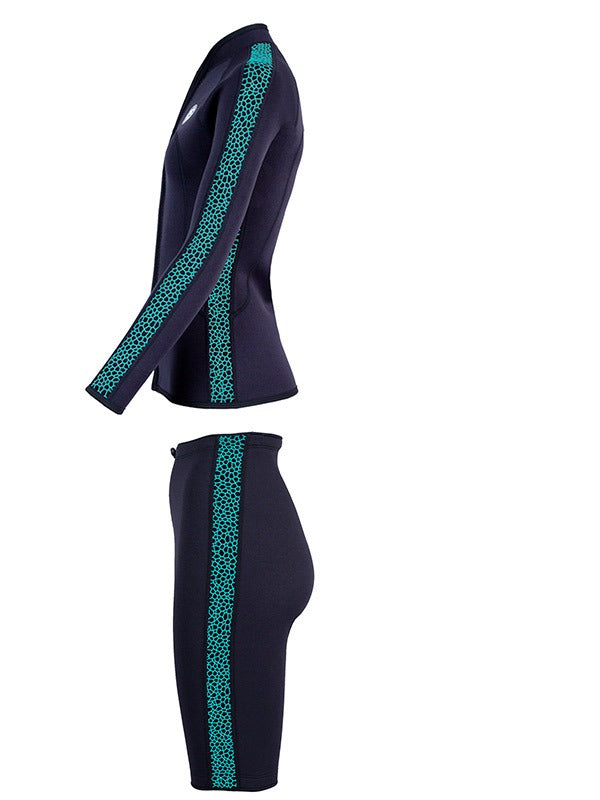 Two Bare Feet Womens Silicone Print Series 2.5mm Wetsuit Jacket & Shorts Set (Black/Mint)