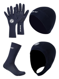 Cold Water 2.5mm Swimming Socks, Gloves and Swim Cap Bundle (Black)
