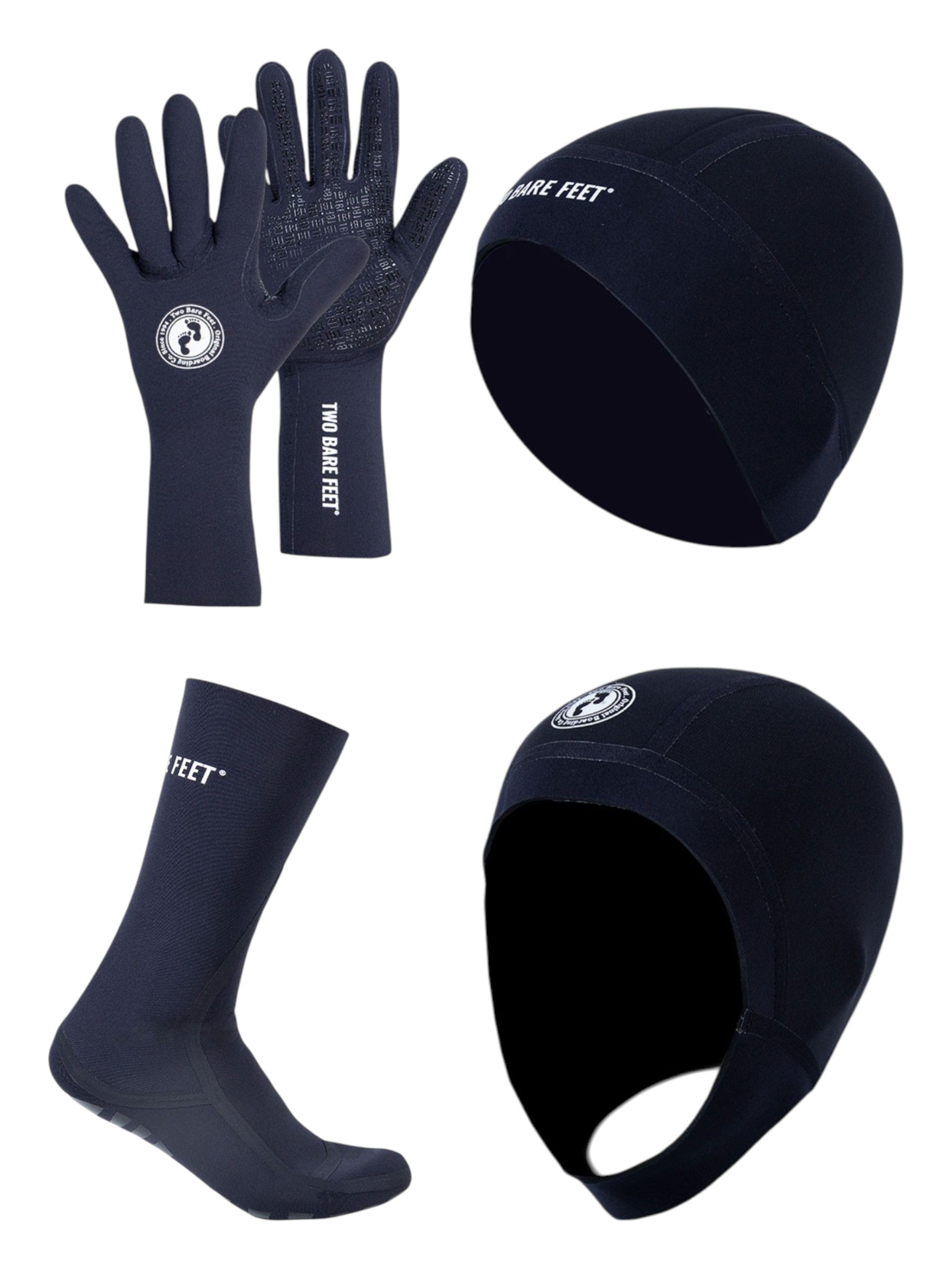 Cold Water 2.5mm Swimming Socks, Gloves and Swim Cap Bundle (Black)