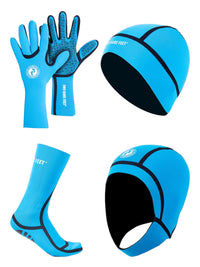 Cold Water 2.5mm Swimming Socks, Gloves and Swim Cap Bundle (Blue)