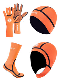 Cold Water 2.5mm Swimming Socks, Gloves and Swim Cap Bundle (Orange)