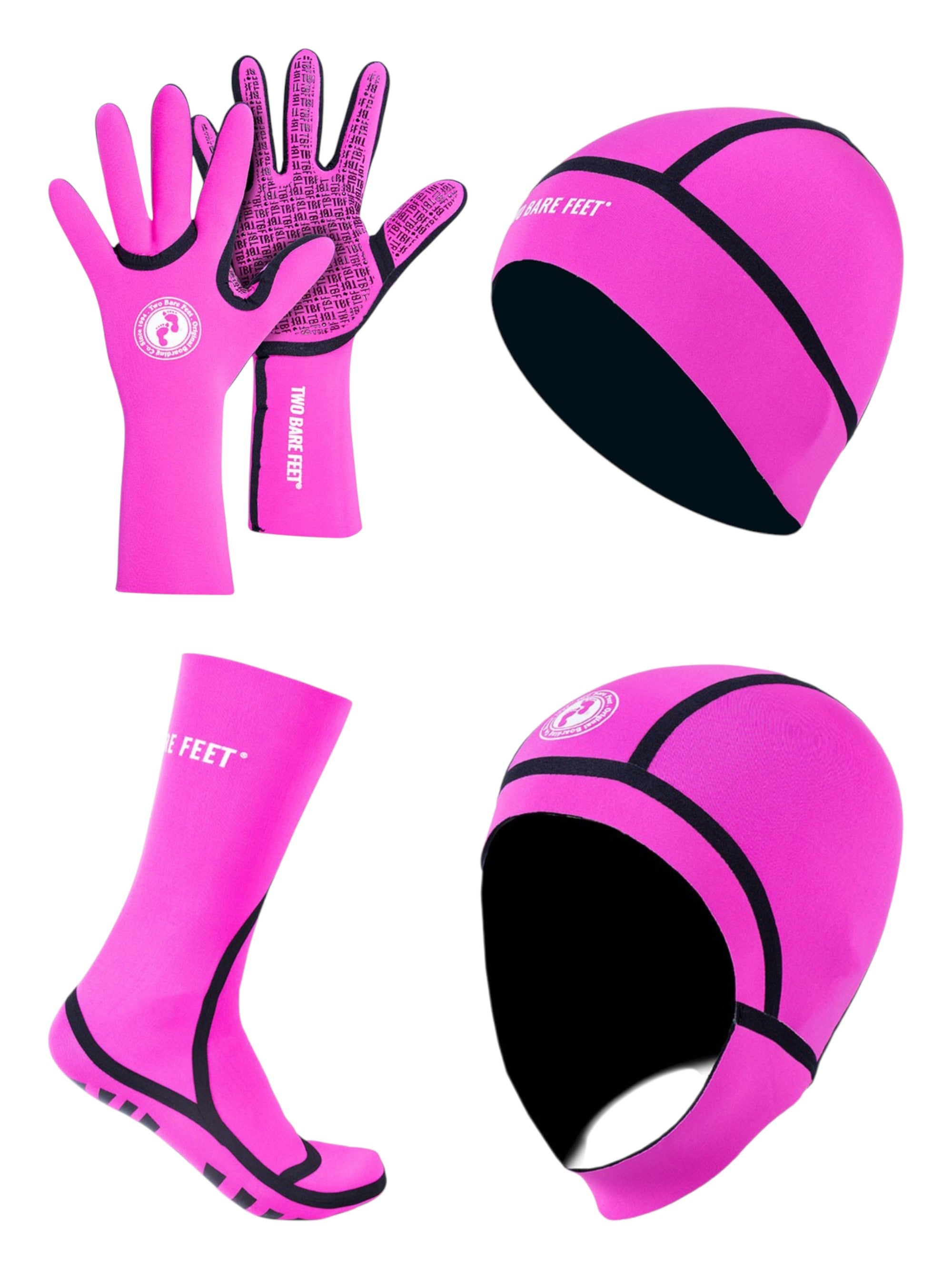 Cold Water 2.5mm Swimming Socks, Gloves and Swim Cap Bundle (Pink)