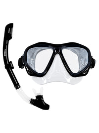 Adults Silicone Dry Top Snorkel and Mask Set (Black, M2006S+S11S)