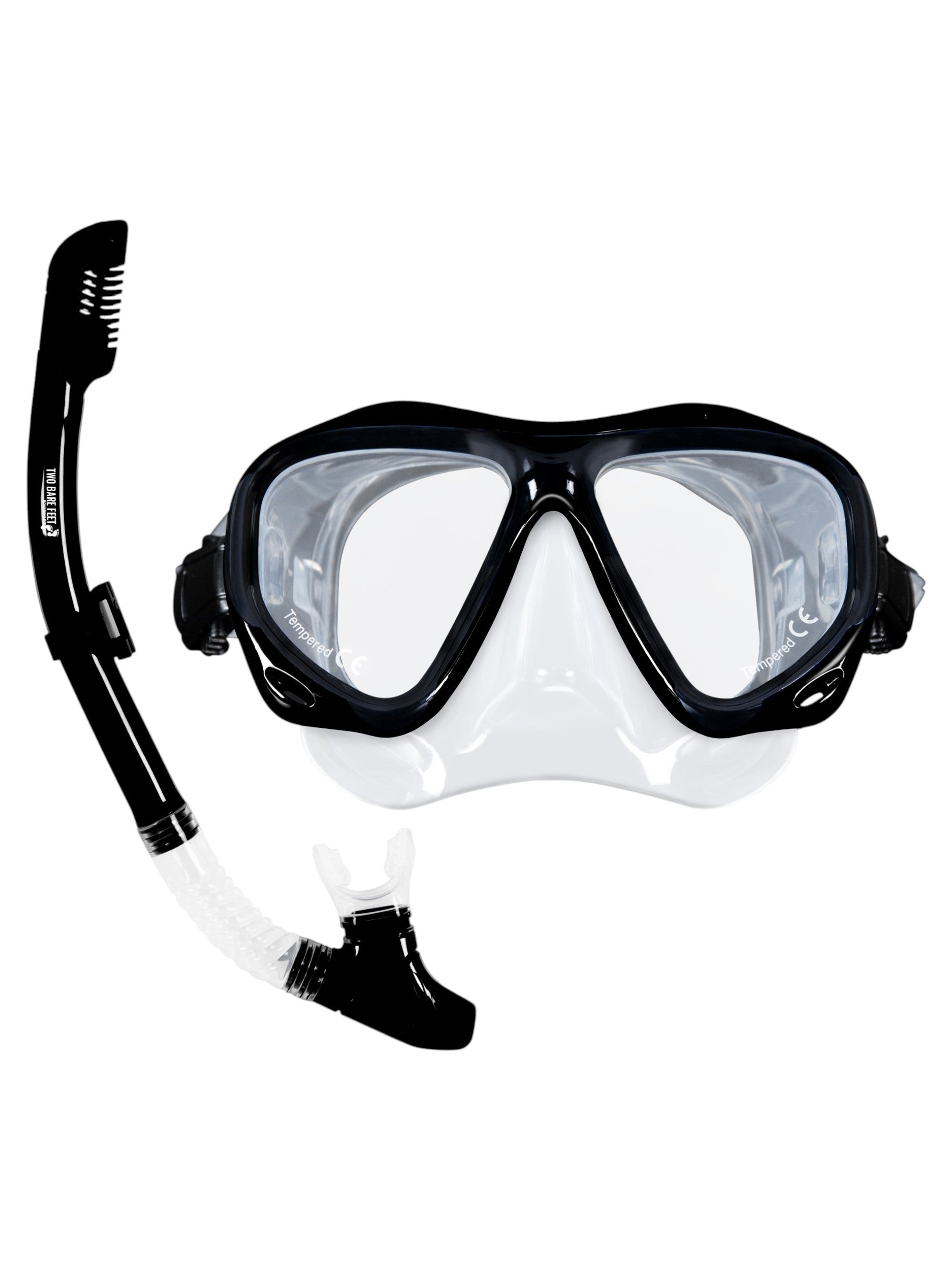 Adults Silicone Dry Top Snorkel and Mask Set (Black, M2006S+S11S)