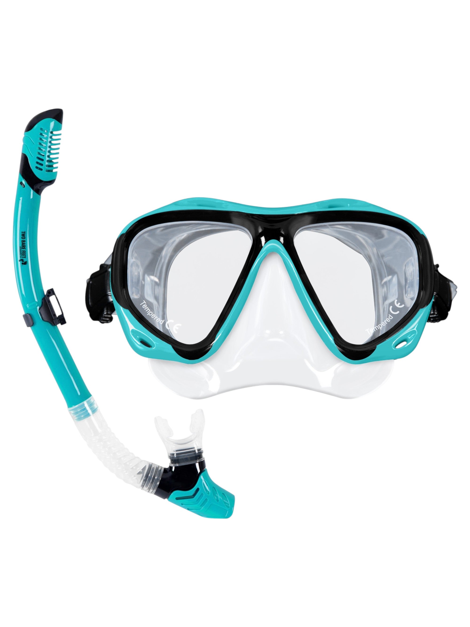 Adults Silicone Dry Top Snorkel and Mask Set (Teal, M2006S-S11S)