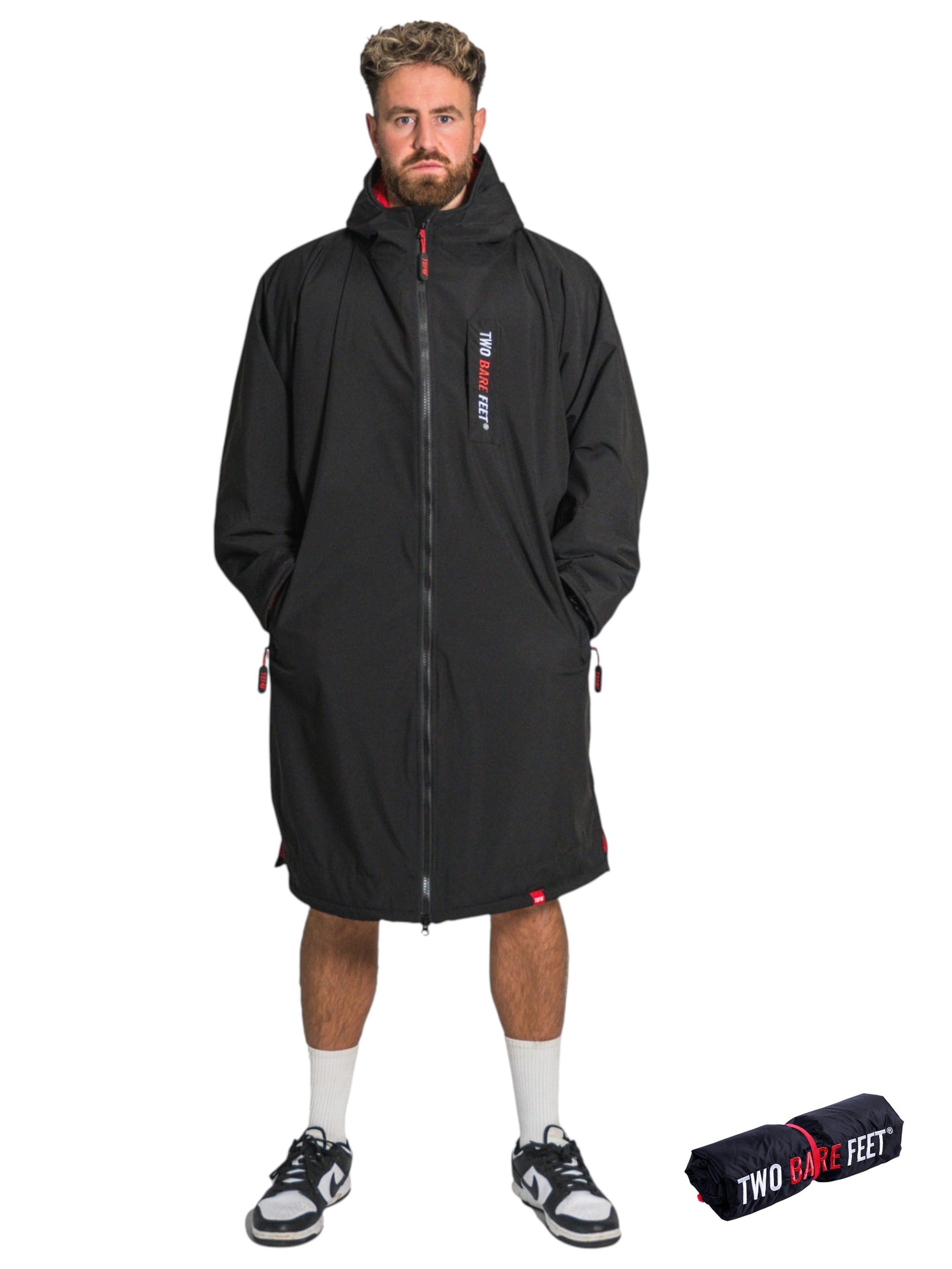 Two Bare Feet Weatherproof Changing Robe with Changing Mat (Black/Red)