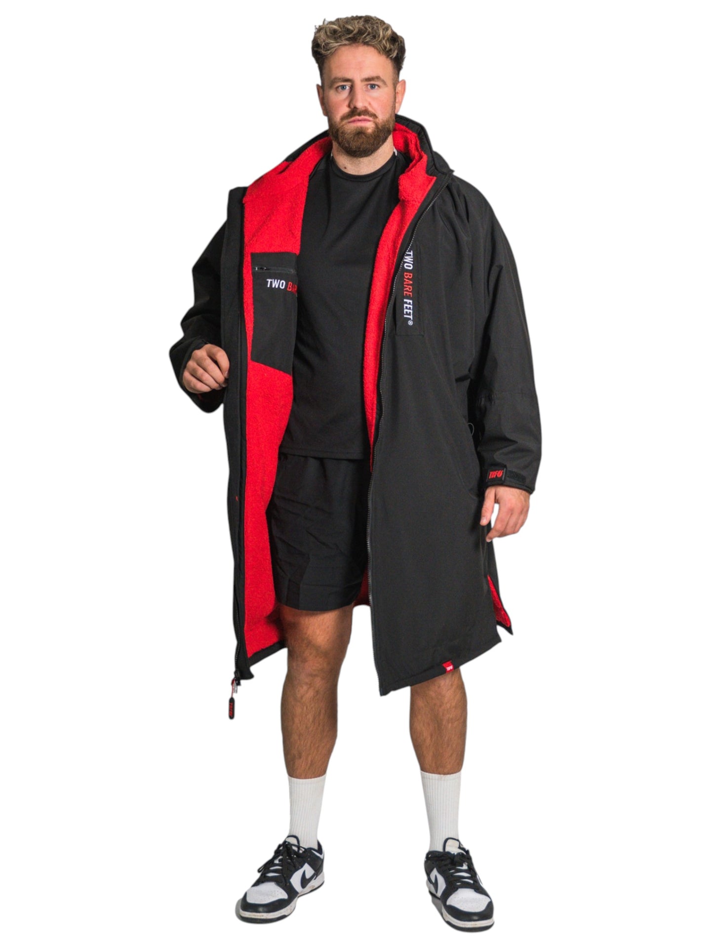 Two Bare Feet Weatherproof Changing Robe with Changing Mat (Black/Red)