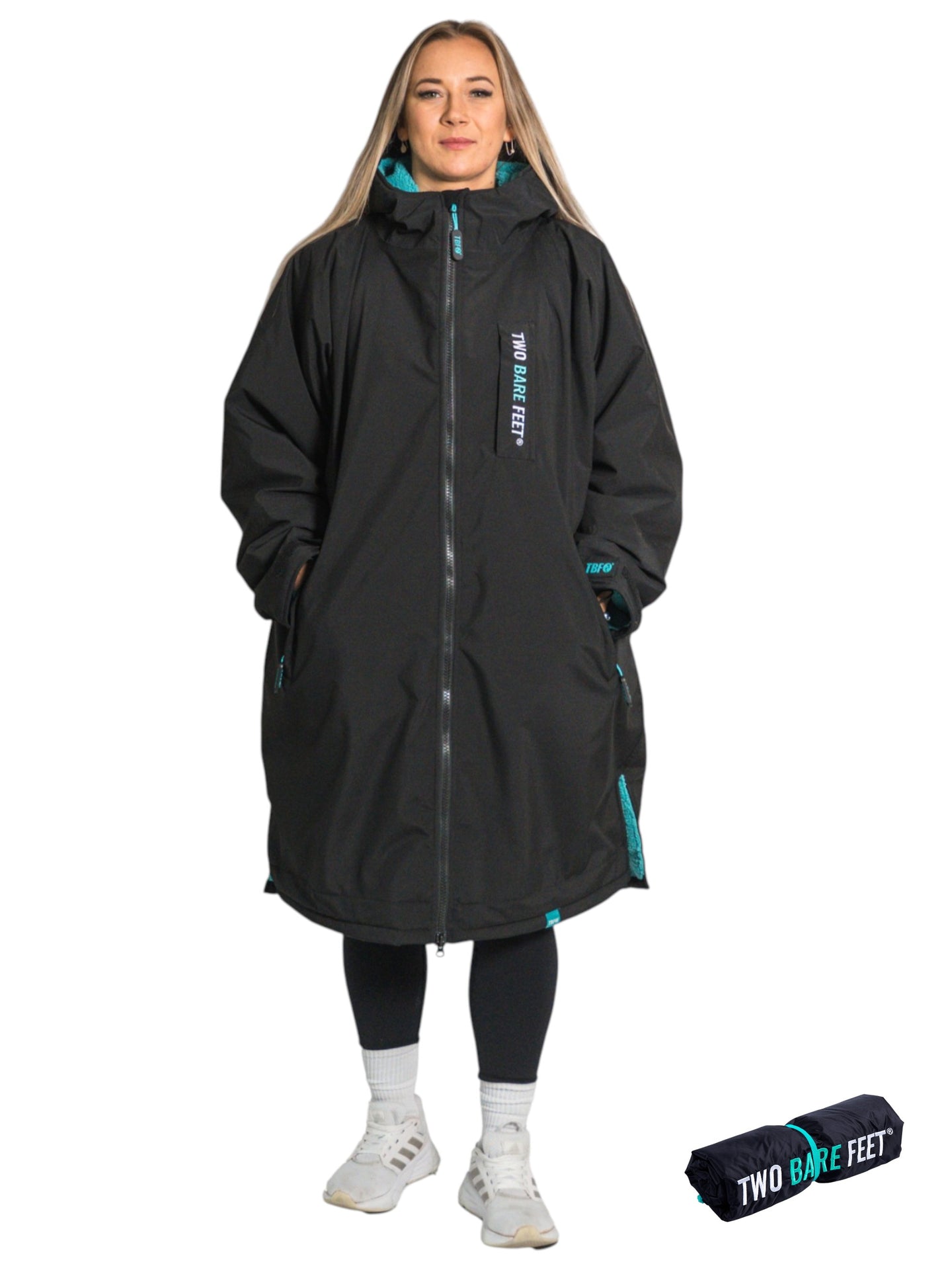 Two Bare Feet Weatherproof Changing Robe with Changing Mat (Black/Teal)