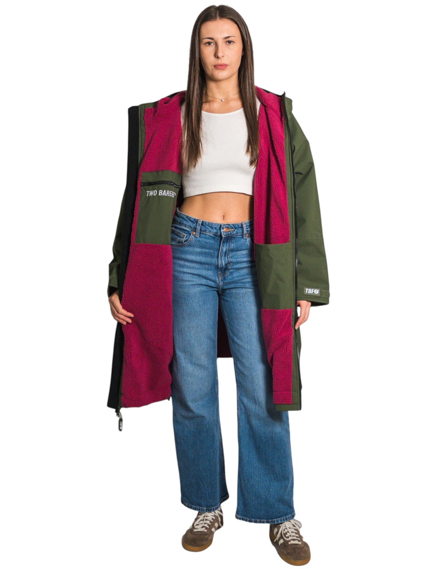Two Bare Feet Weatherproof Changing Robe with Changing Mat (Forest/Raspberry)