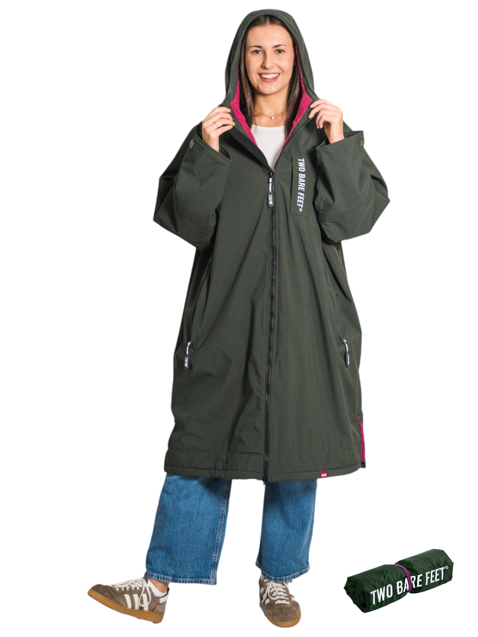Two Bare Feet Weatherproof Changing Robe with Changing Mat (Khaki/Raspberry)