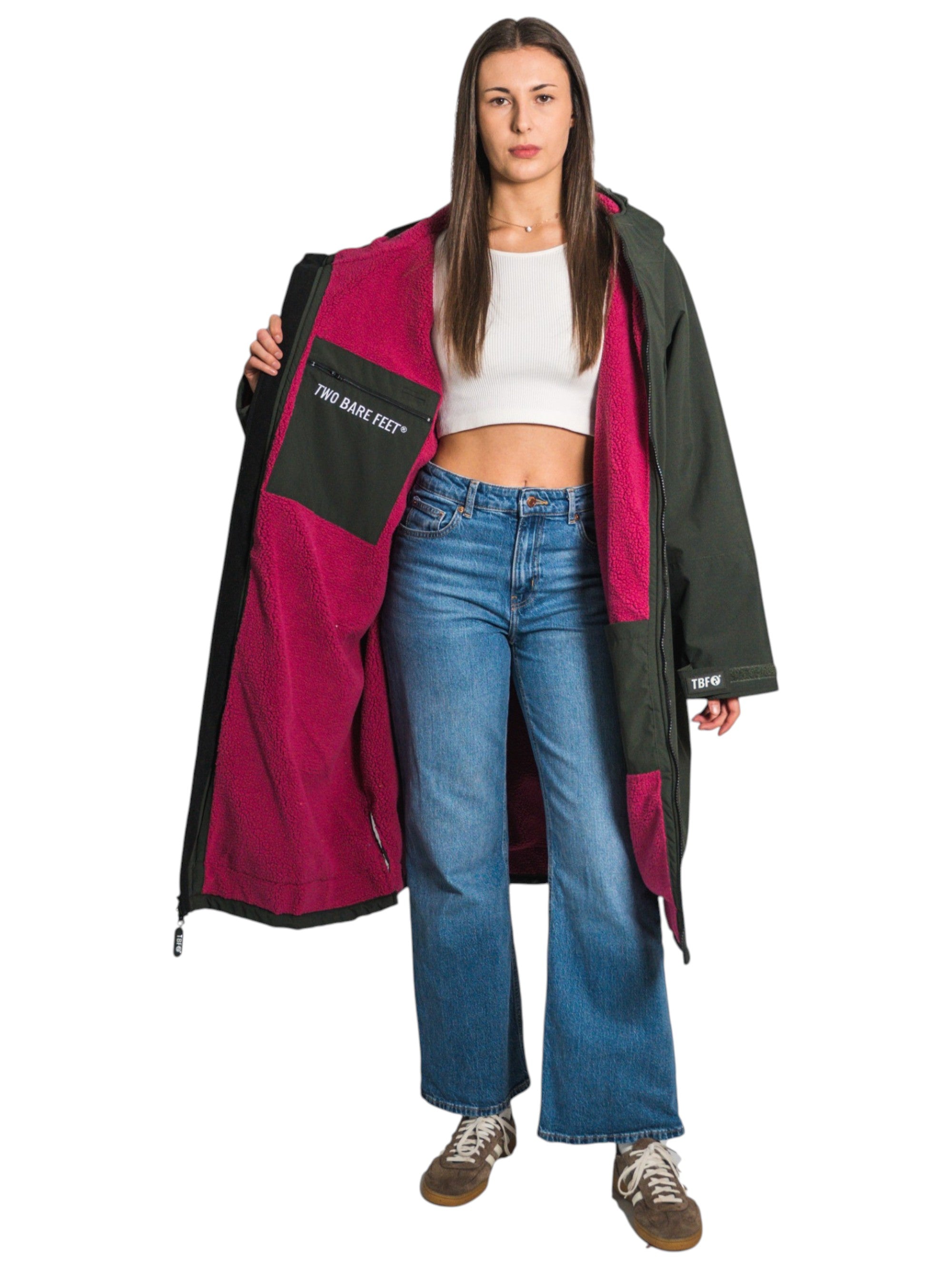 Two Bare Feet Weatherproof Changing Robe with Changing Mat (Khaki/Raspberry)