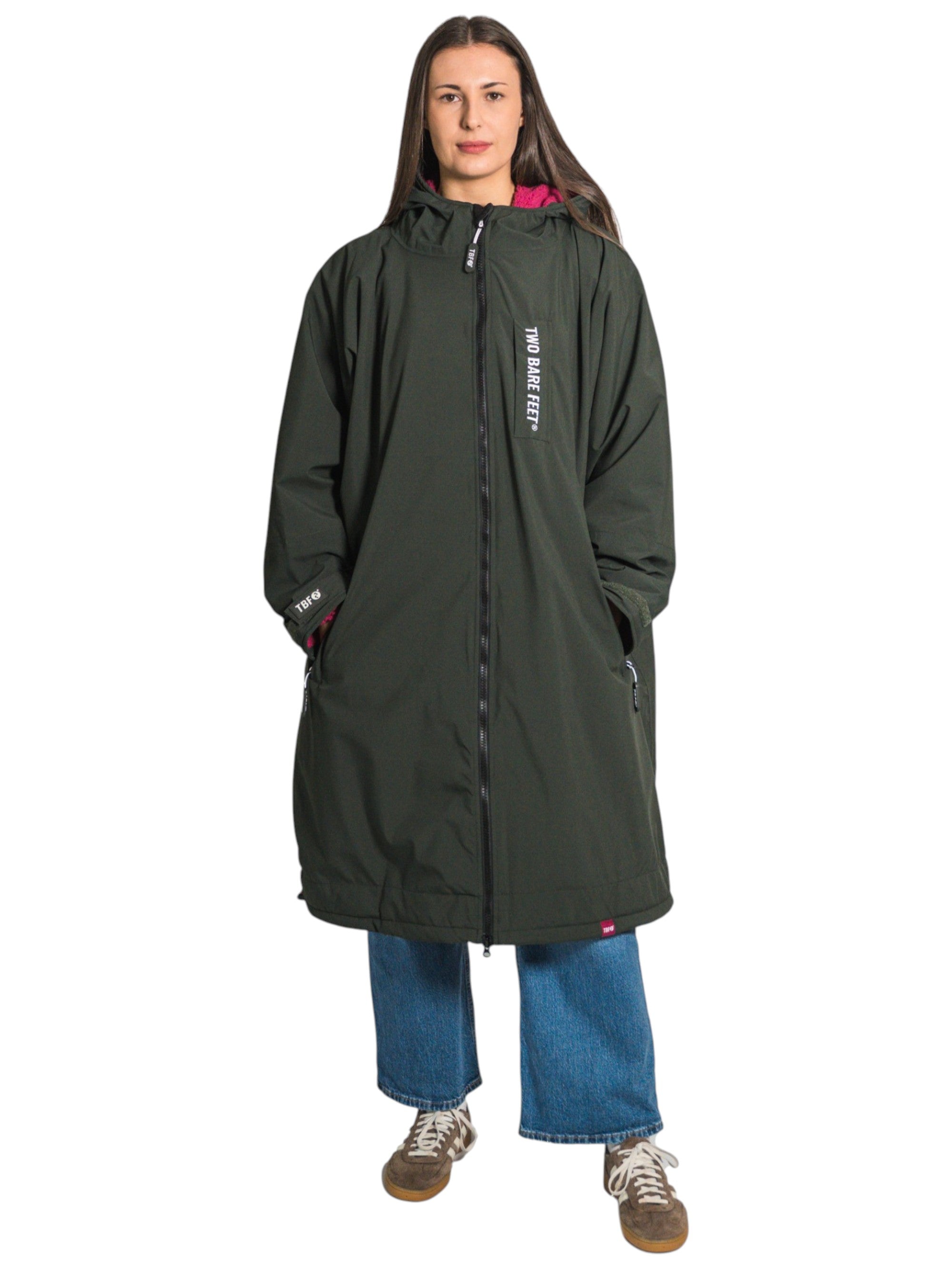 Two Bare Feet Weatherproof Changing Robe with Changing Mat (Khaki/Raspberry)