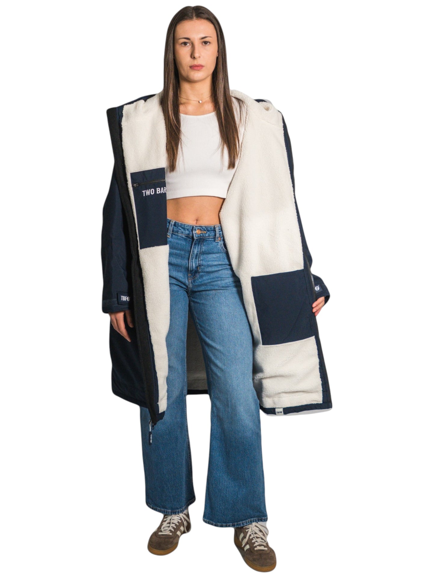 Two Bare Feet Weatherproof Changing Robe with Changing Mat (Marine Blue/Cream)
