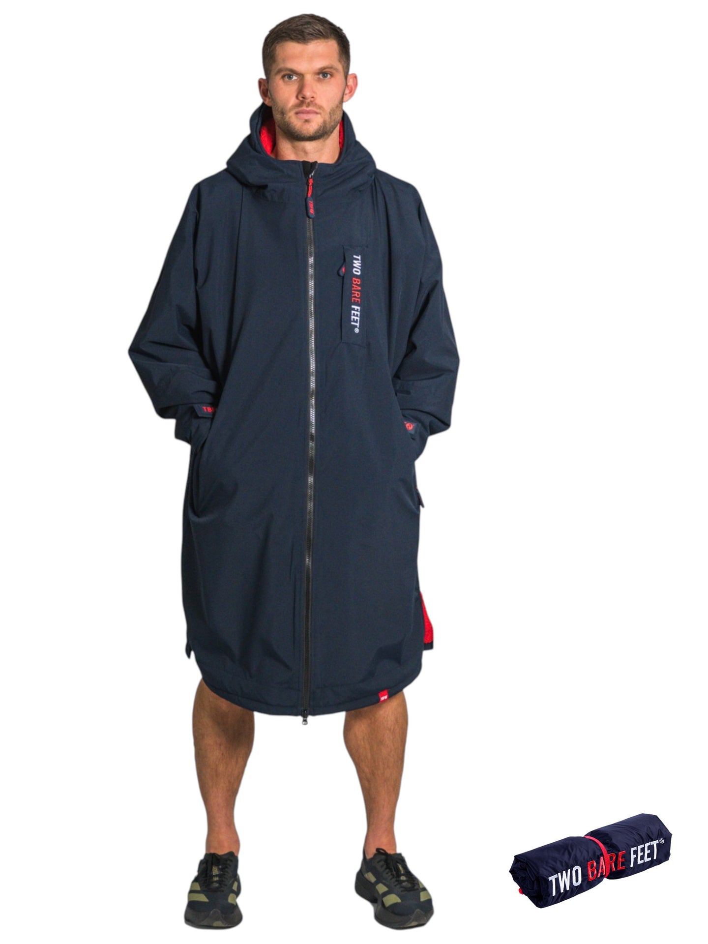 Two Bare Feet Weatherproof Changing Robe with Changing Mat (Marine Blue/Red)