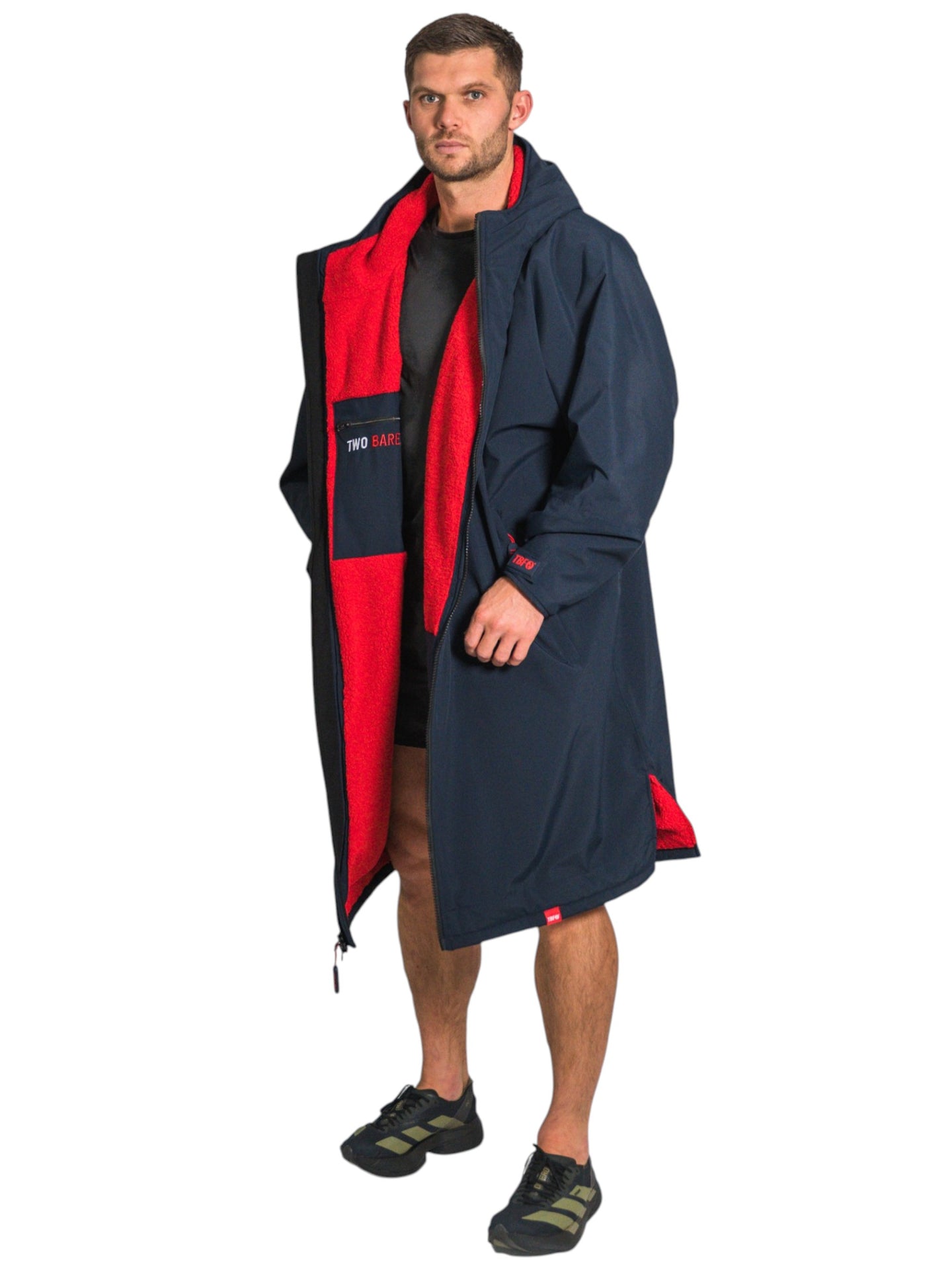 Two Bare Feet Weatherproof Changing Robe with Changing Mat (Marine Blue/Red)