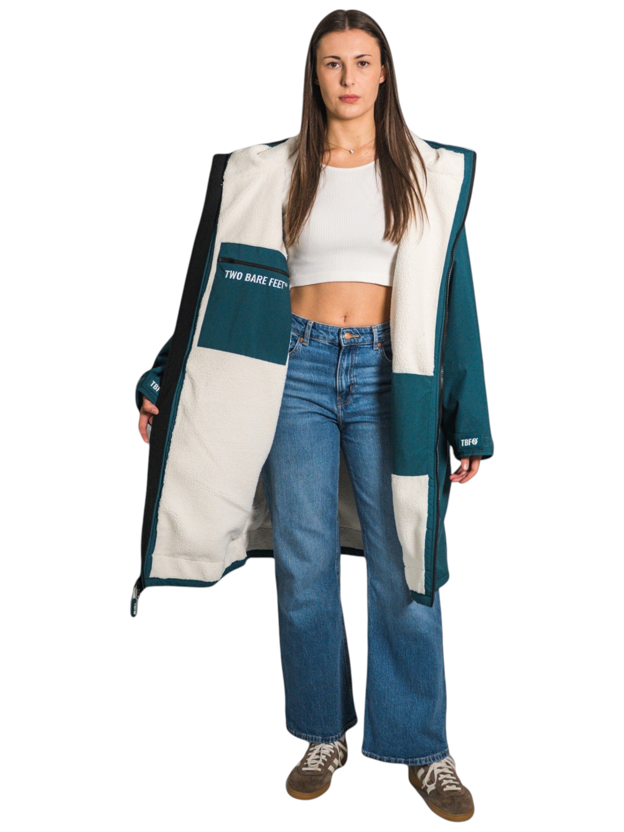 Two Bare Feet Weatherproof Changing Robe with Changing Mat (Sea Green/Cream)