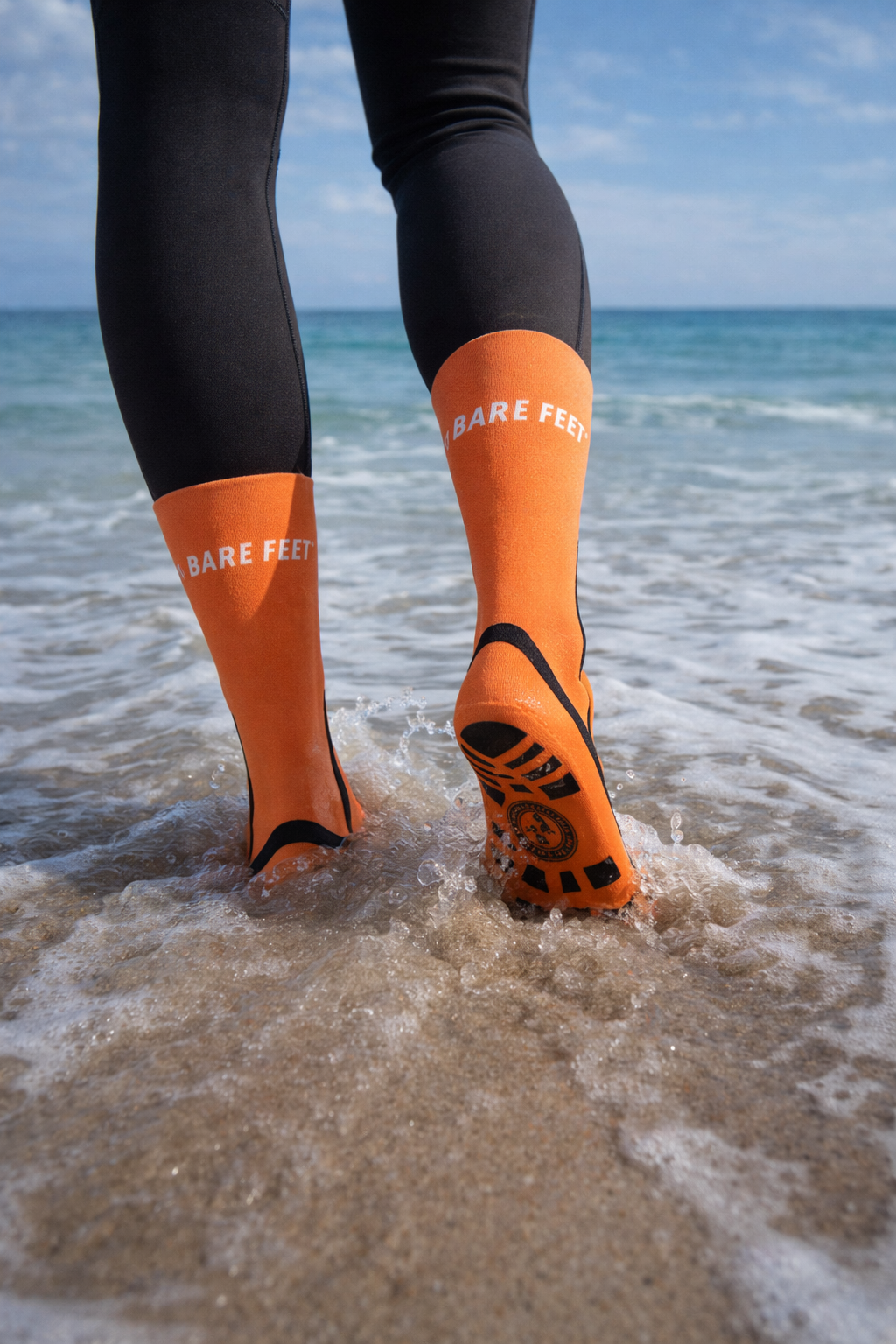 Two Bare Feet 2.5mm Neoprene Cold Water Long Swim Socks (Orange)