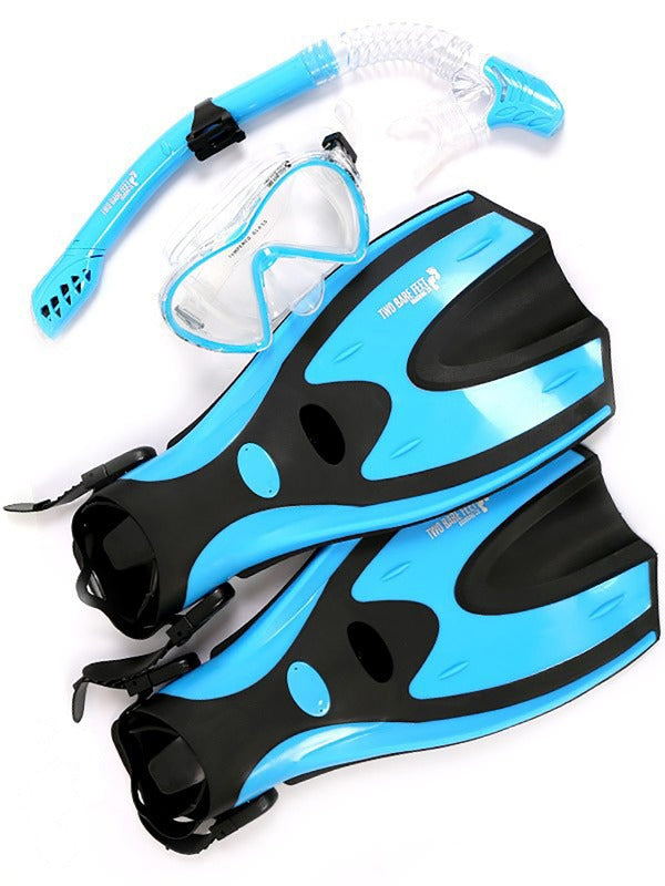 Pro Dive Series Silicone Mask, Dry Top Snorkel & F70 Fins 3 Piece Set 3 (Aqua)