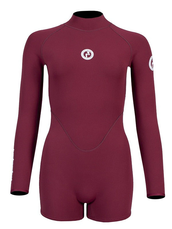 Two Bare Feet Arabella 2mm Superstretch Womens One Piece Shorts Suit (Burgundy)