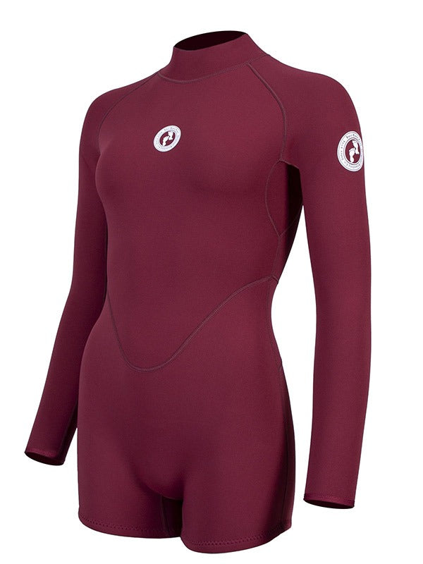 Two Bare Feet Arabella 2mm Superstretch Womens One Piece Shorts Suit (Burgundy)